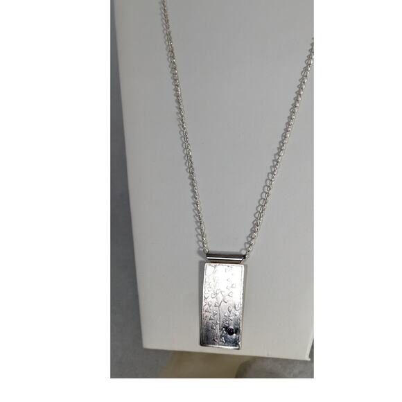 Sterling silver Etched Pendant  +Amethyst 1x 21/8"Lightly oxodized' 24" Sp chain - Picture 2 of 6